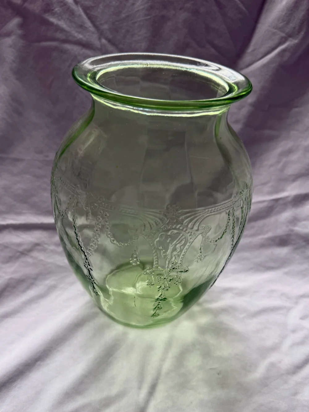 Uranium Depression Glass Vase 7 3/4